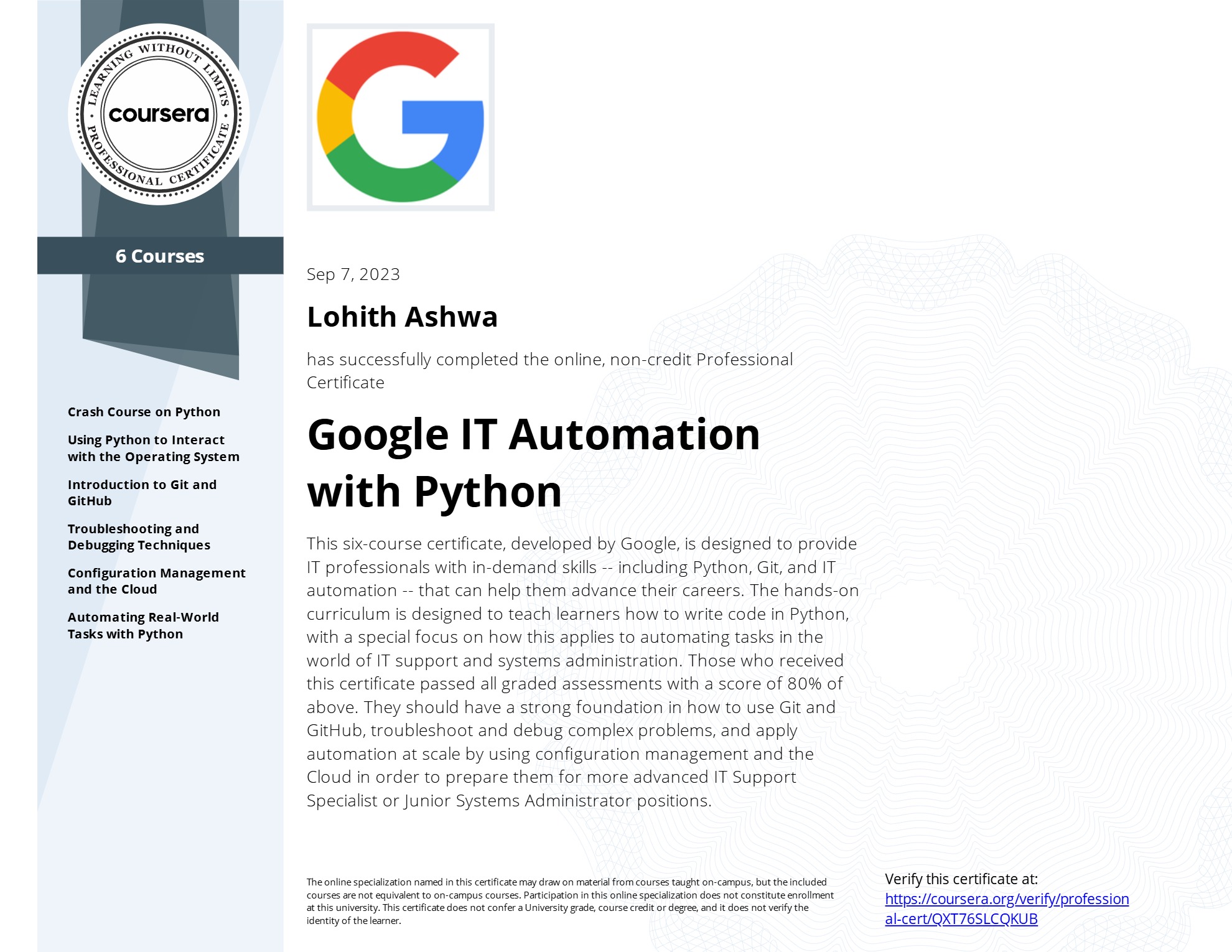 Google IT Automation with Python